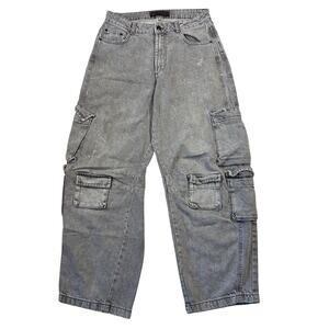 Love For Humanity Cargo Jean Womens 7/28 Gray Premium Denim Wide Leg Baggy Retro